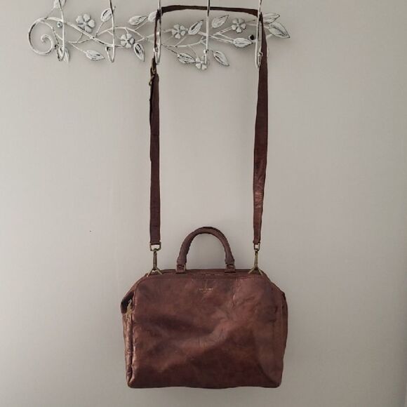 Matt & Nat Brown Vegan Leather Shoulder Bag Double Zip Satchel Purse - Picture 1 of 9